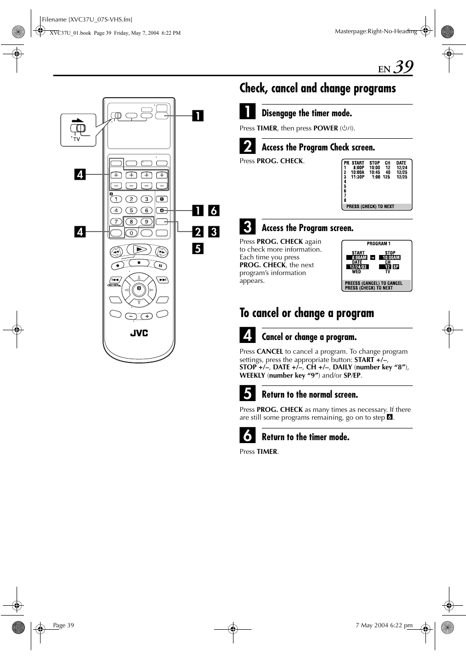 JVC HR-XVC37U User Manual | Page 39 / 92