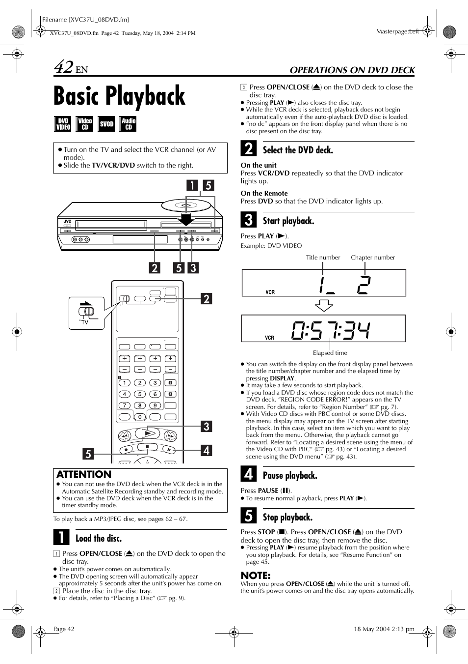 Basic playback | JVC HR-XVC37U User Manual | Page 42 / 92