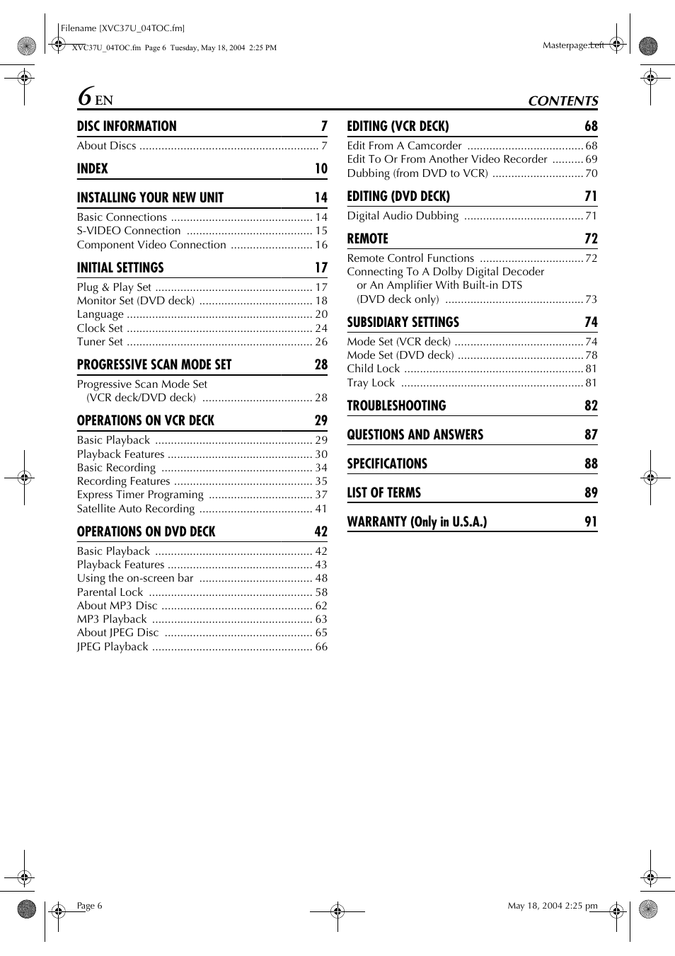 JVC HR-XVC37U User Manual | Page 6 / 92