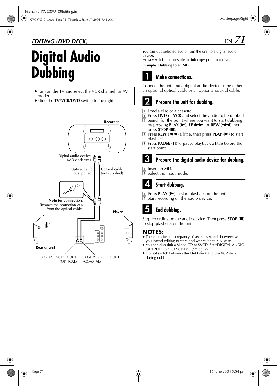 Digital audio dubbing | JVC HR-XVC37U User Manual | Page 71 / 92