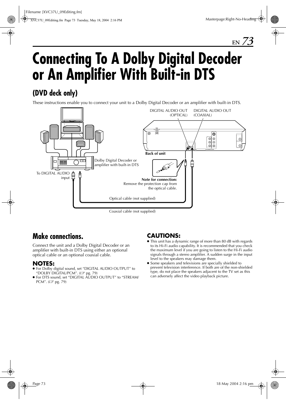 Dvd deck only), Make connections | JVC HR-XVC37U User Manual | Page 73 / 92