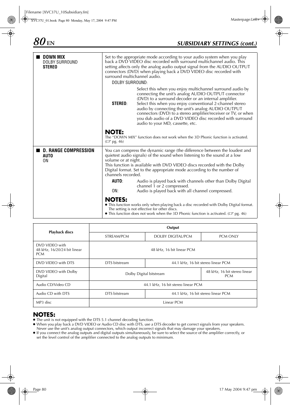 Subsidiary settings (cont.) | JVC HR-XVC37U User Manual | Page 80 / 92