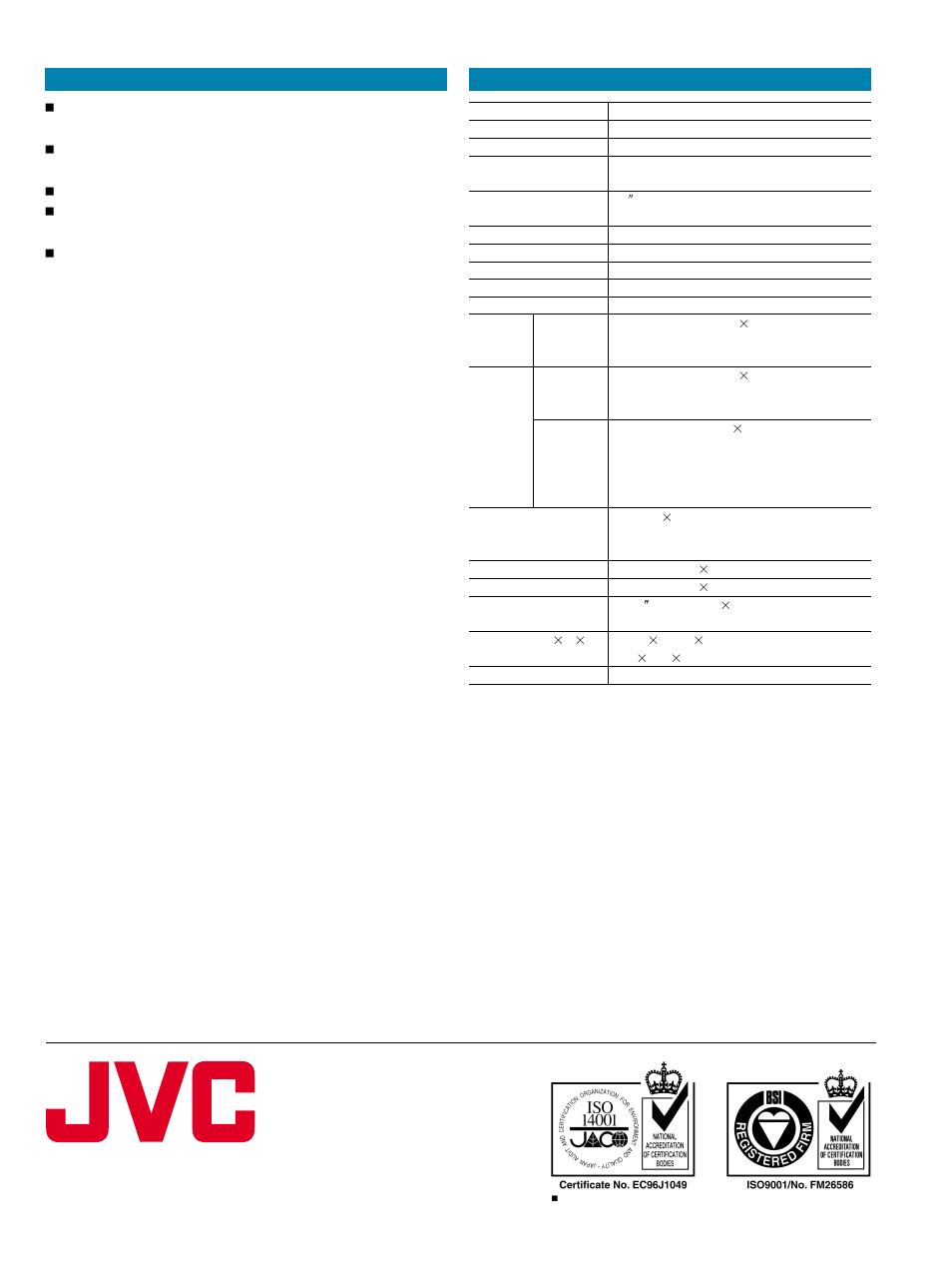 Specifications features | JVC TM-H1375SU User Manual | Page 2 / 2
