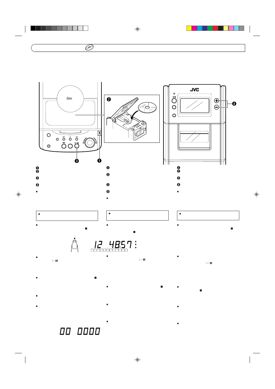 Playing cds reproduccion de cd, Riproduzione di cd | JVC UX-T55 User Manual | Page 17 / 36