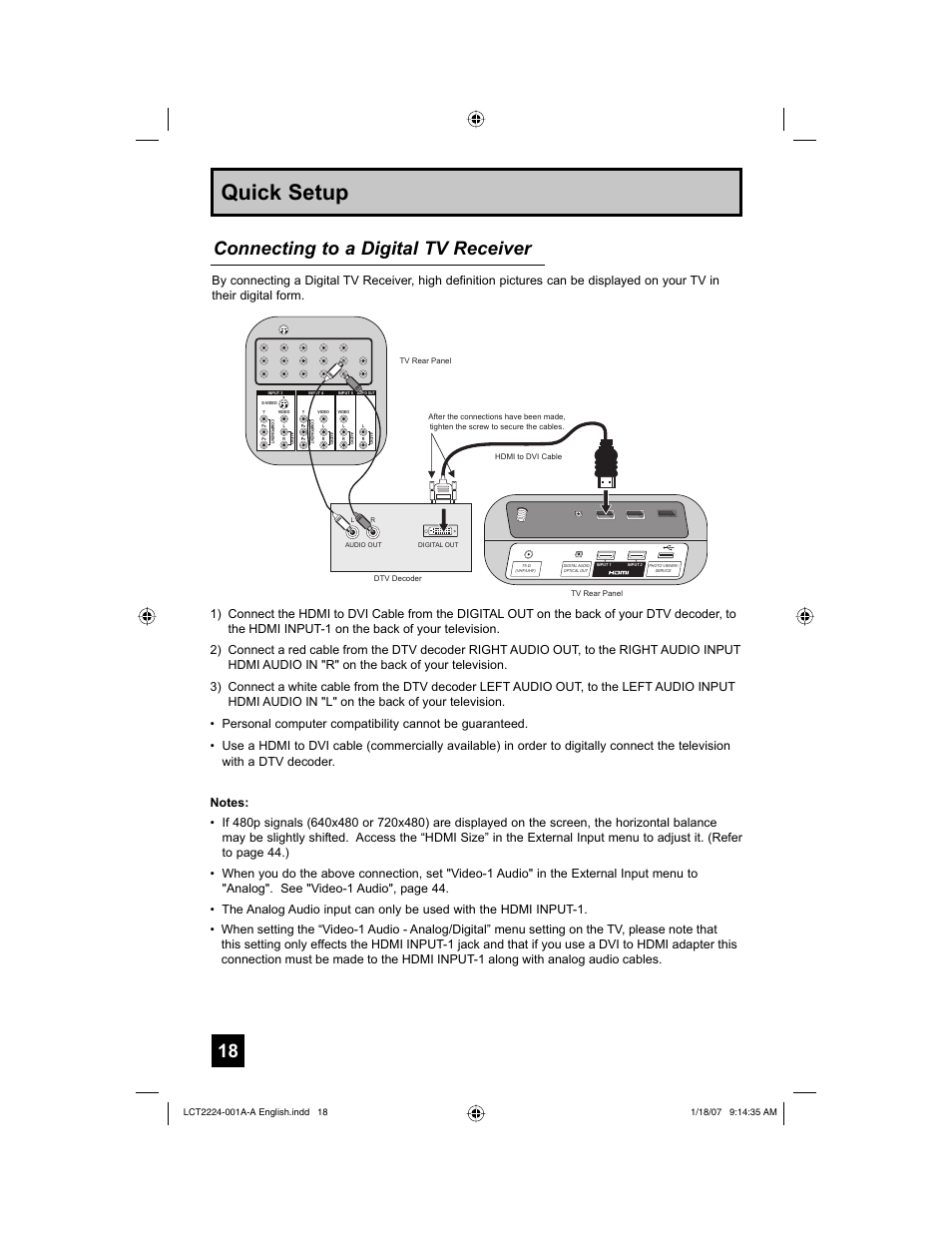 Quick setup, Connecting to a digital tv receiver | JVC 0107TNH-II-IM User Manual | Page 18 / 72