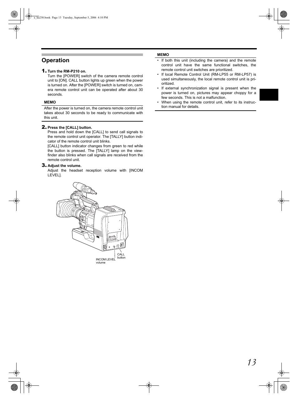Operation | JVC GY KA-HD250 User Manual | Page 13 / 15