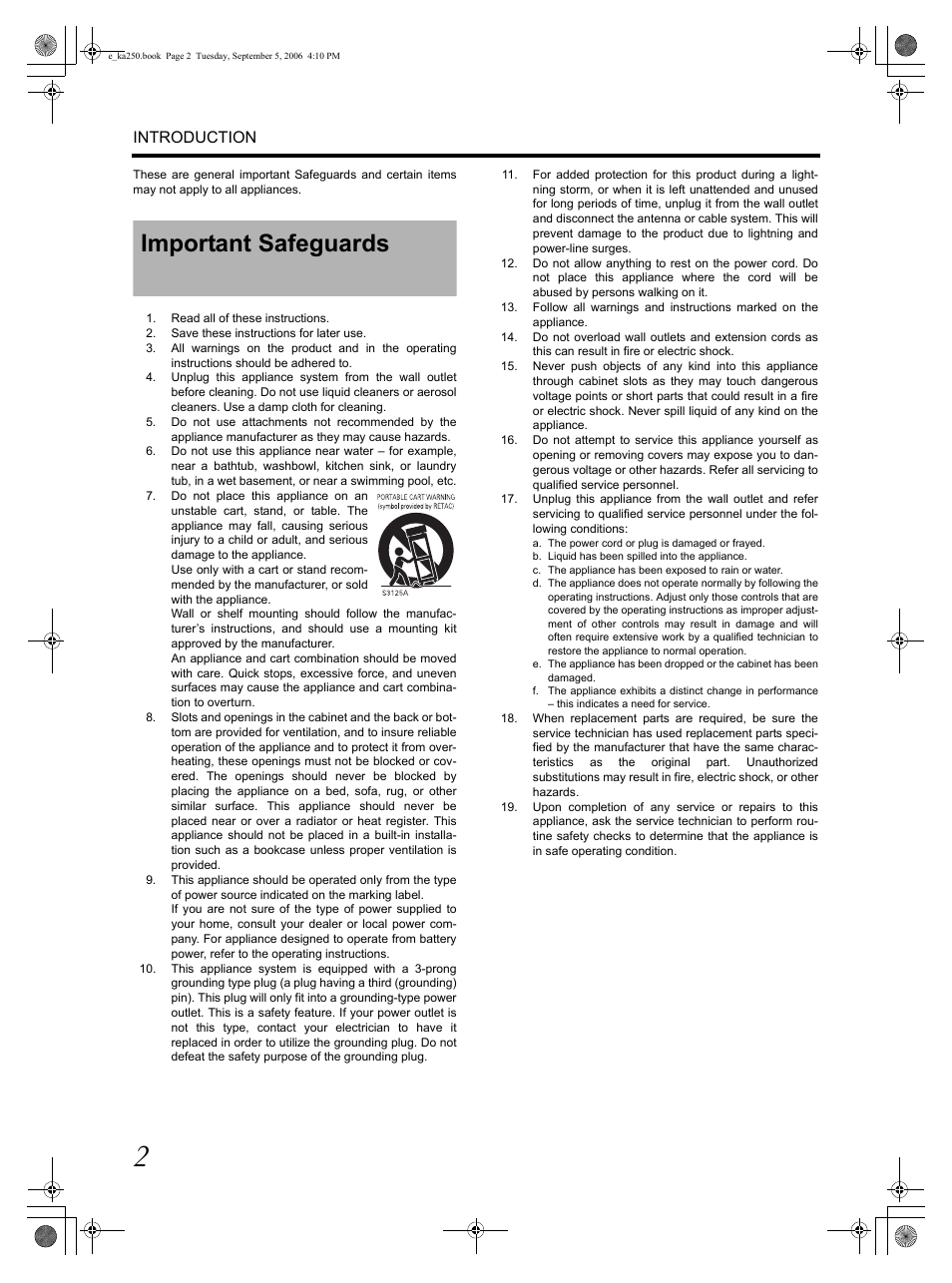 Important safeguards, Introduction | JVC GY KA-HD250 User Manual | Page 2 / 15