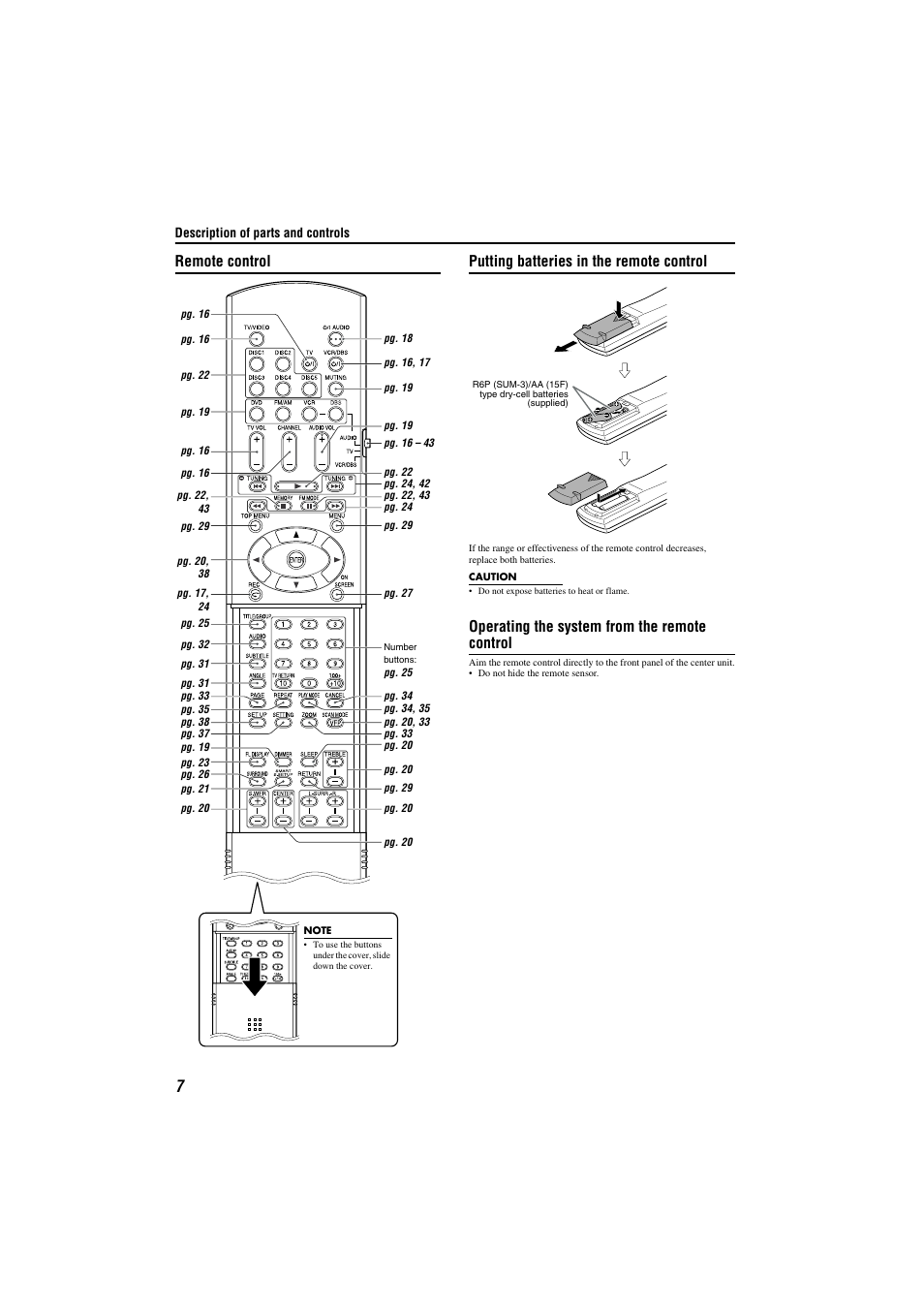 Remote, Operating the system from the remote control | JVC TH-M301 User Manual | Page 10 / 60