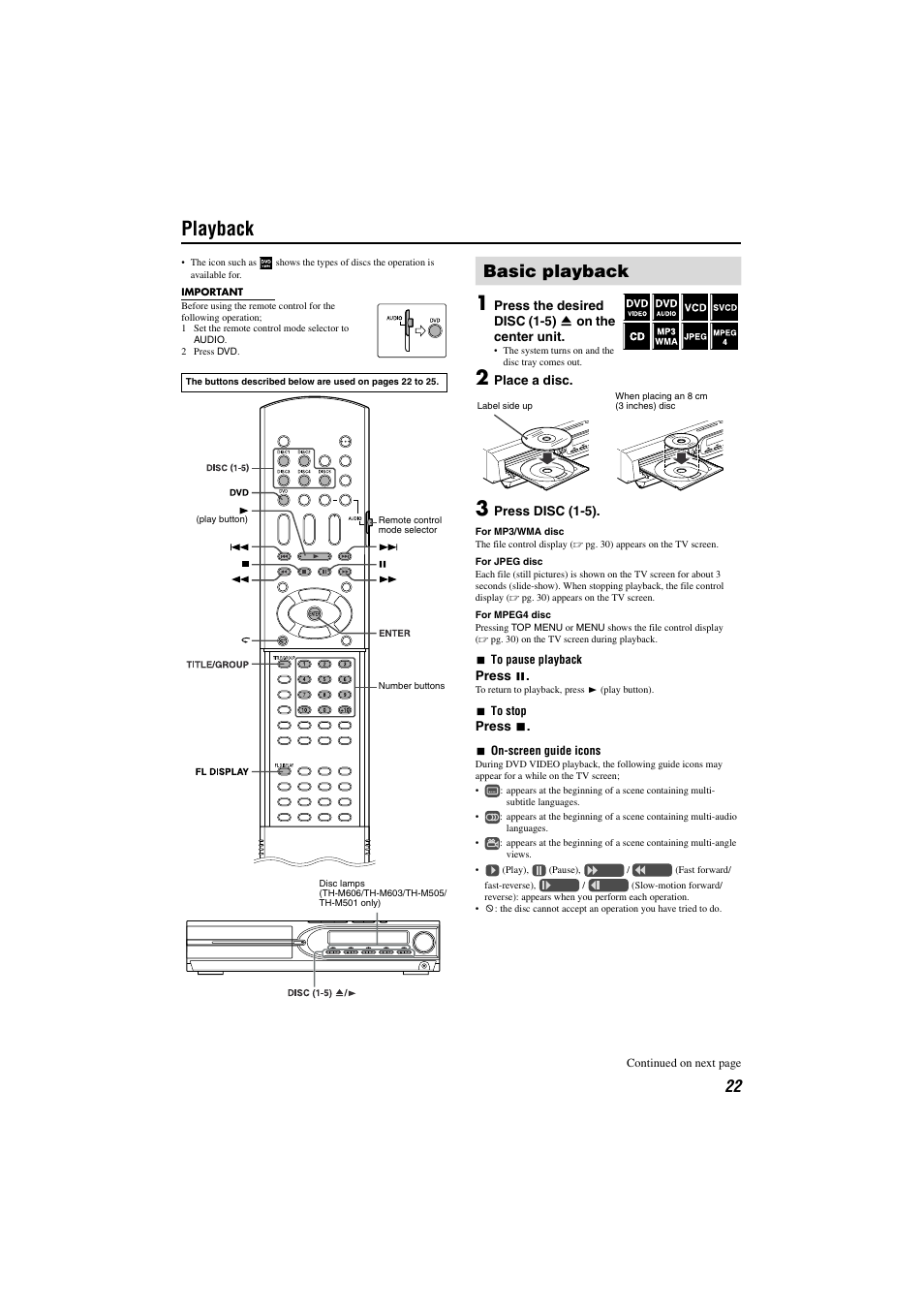 Playback, Basic playback | JVC TH-M301 User Manual | Page 25 / 60