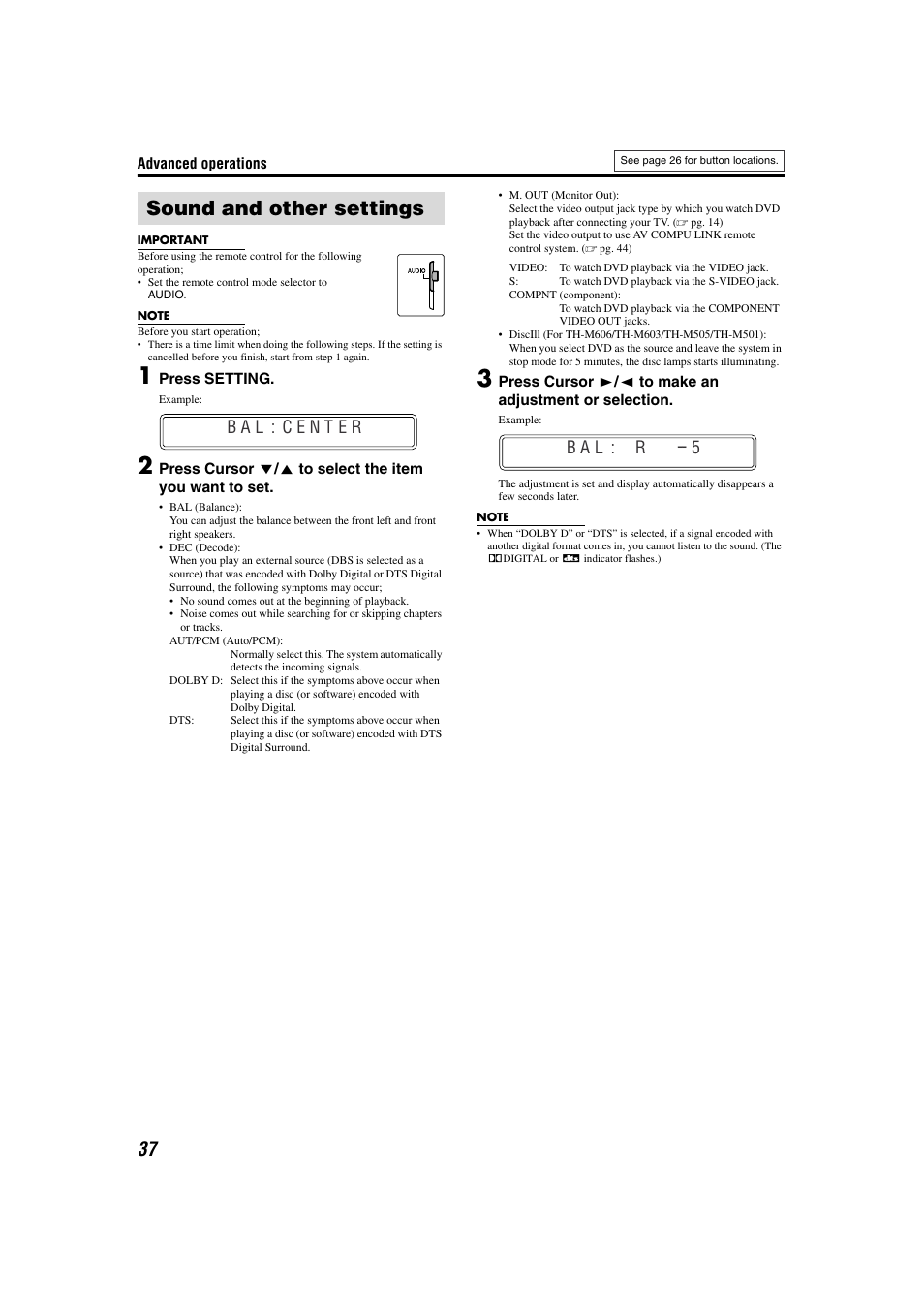 Sound and other settings | JVC TH-M301 User Manual | Page 40 / 60