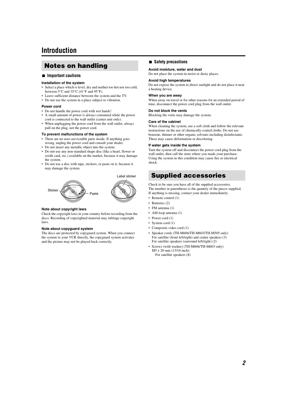 Supplied accessories, Introduction | JVC TH-M301 User Manual | Page 5 / 60