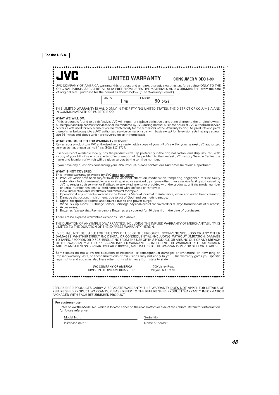 Warranty | JVC TH-M301 User Manual | Page 51 / 60