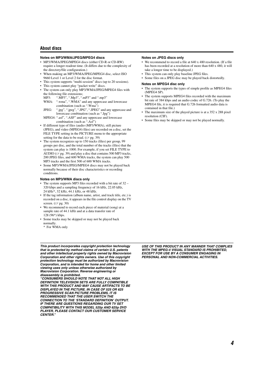 About discs | JVC TH-M301 User Manual | Page 7 / 60