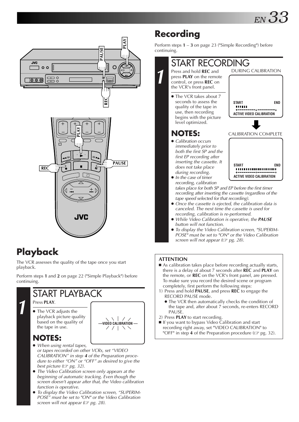 Start playback, Start recording, Recording | Playback | JVC HR-DD750U User Manual | Page 33 / 68