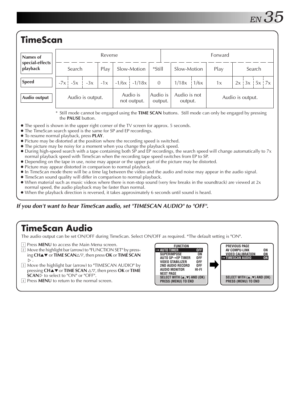 Timescan, Timescan audio | JVC HR-DD750U User Manual | Page 35 / 68