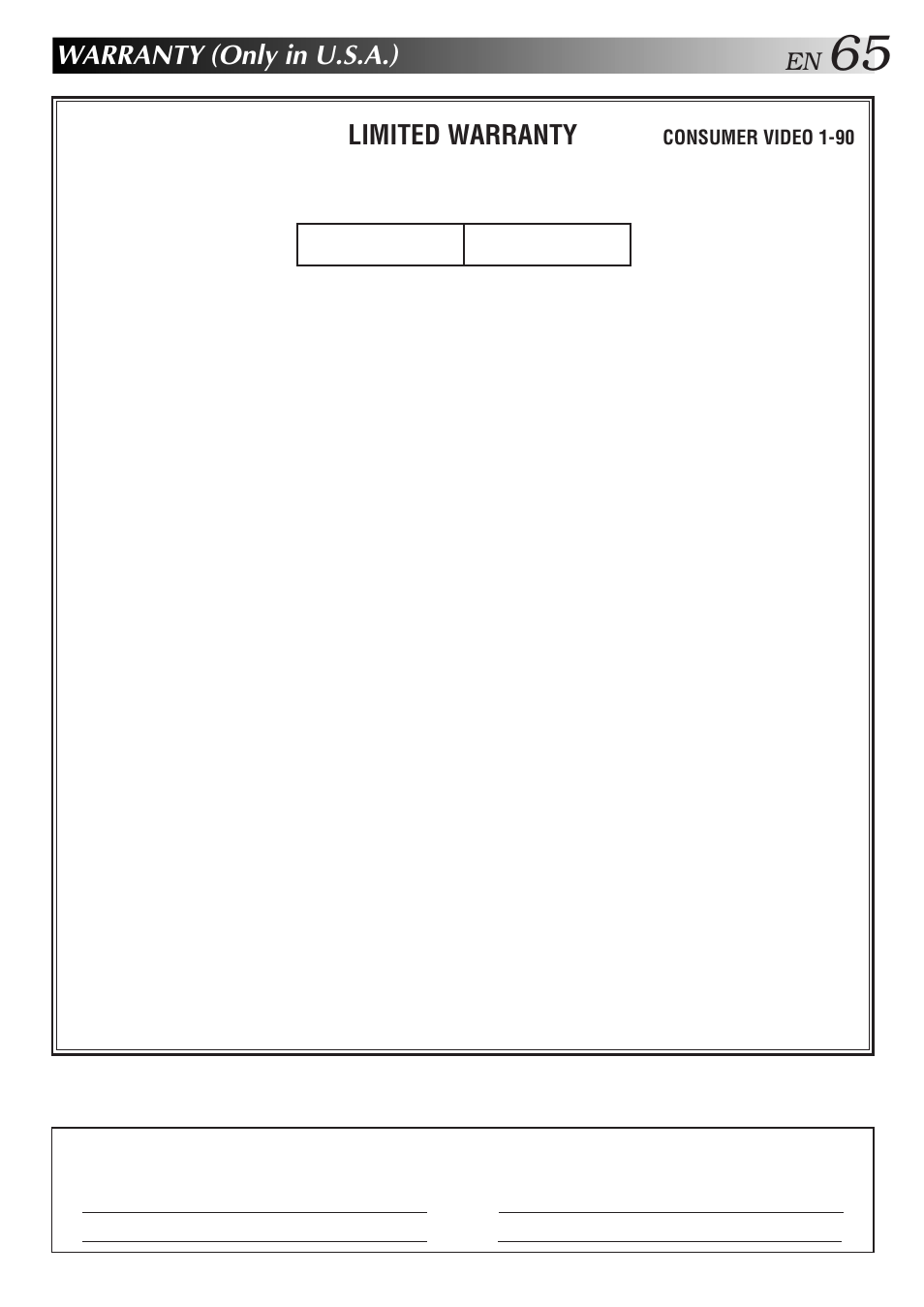 Warranty (only in u.s.a.), Limited warranty, Consumer video 1-90 | JVC HR-DD750U User Manual | Page 65 / 68