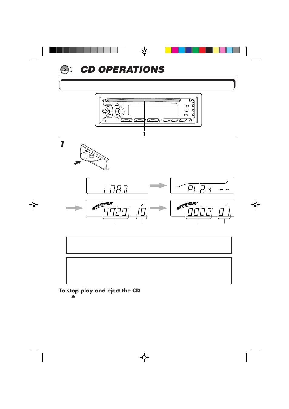 Cd operations, Playing a cd, Insert a disc into the loading slot | JVC KD-S636 User Manual | Page 10 / 22