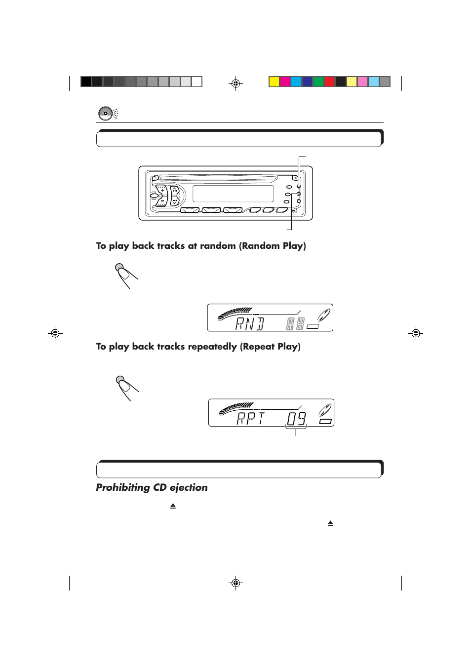 Selecting cd playback modes, Other convenient cd functions, Prohibiting cd ejection | JVC KD-S636 User Manual | Page 12 / 22