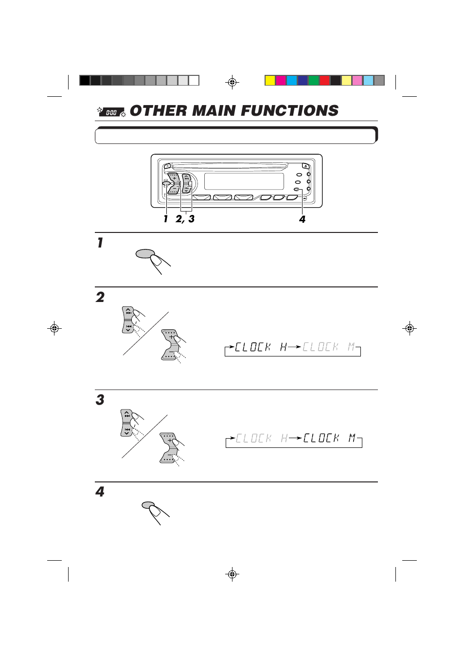 Other main functions, Setting the clock | JVC KD-S636 User Manual | Page 16 / 22