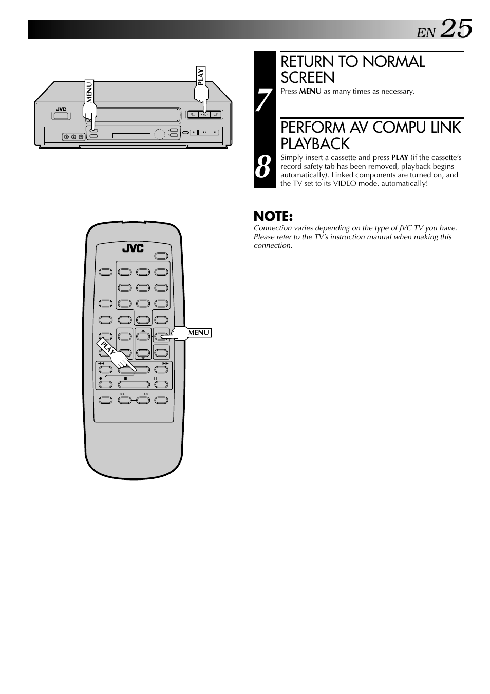 Return to normal screen, Perform av compu link playback | JVC HI-FI HR-J642U User Manual | Page 25 / 48