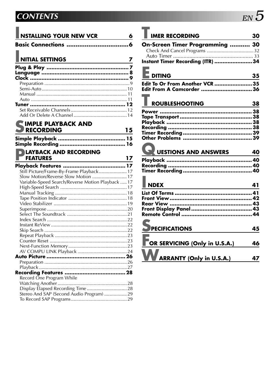JVC HI-FI HR-J642U User Manual | Page 5 / 48