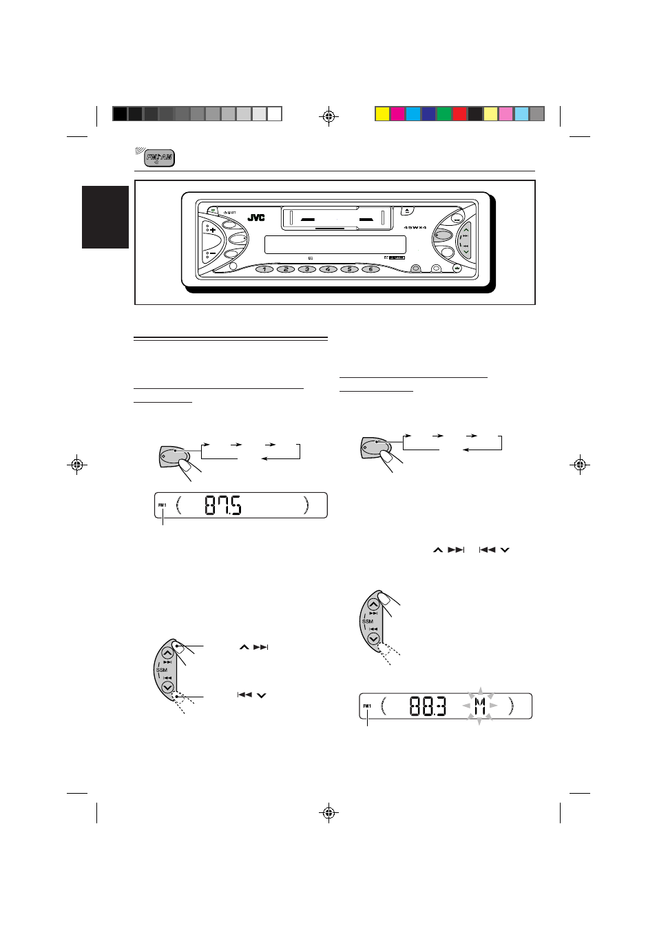 Radio operations, Listening to the radio, Searching a station automatically: auto search | Searching a station manually: manual search, English | JVC GET0063-001A User Manual | Page 6 / 32