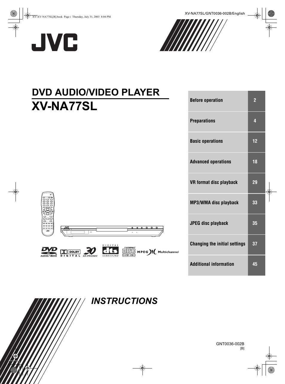 JVC XV-NA77SL User Manual | 54 pages