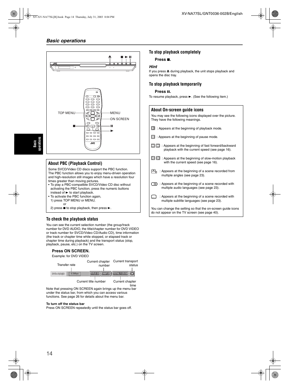 Basic operations | JVC XV-NA77SL User Manual | Page 16 / 54