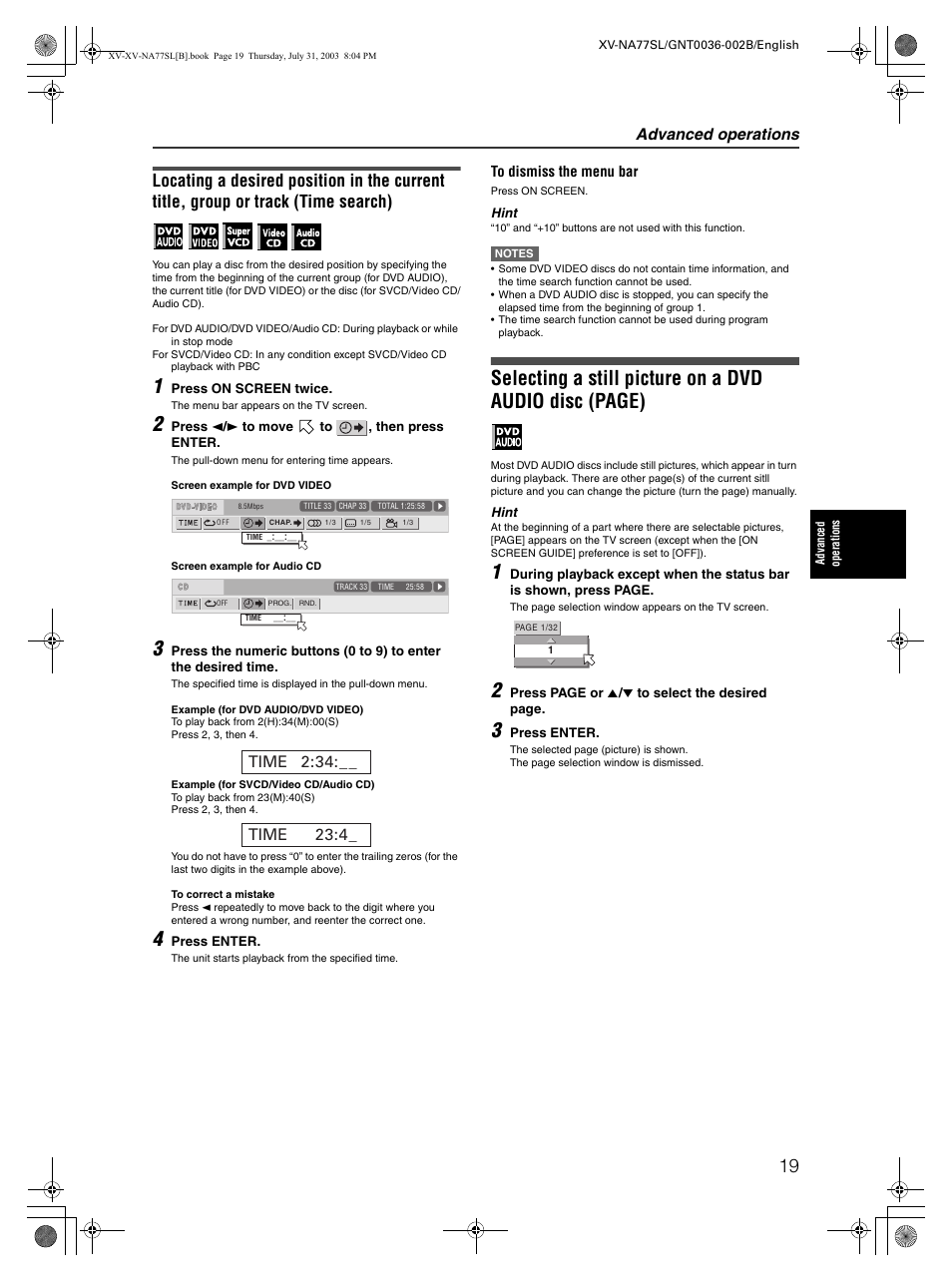 Advanced operations | JVC XV-NA77SL User Manual | Page 21 / 54