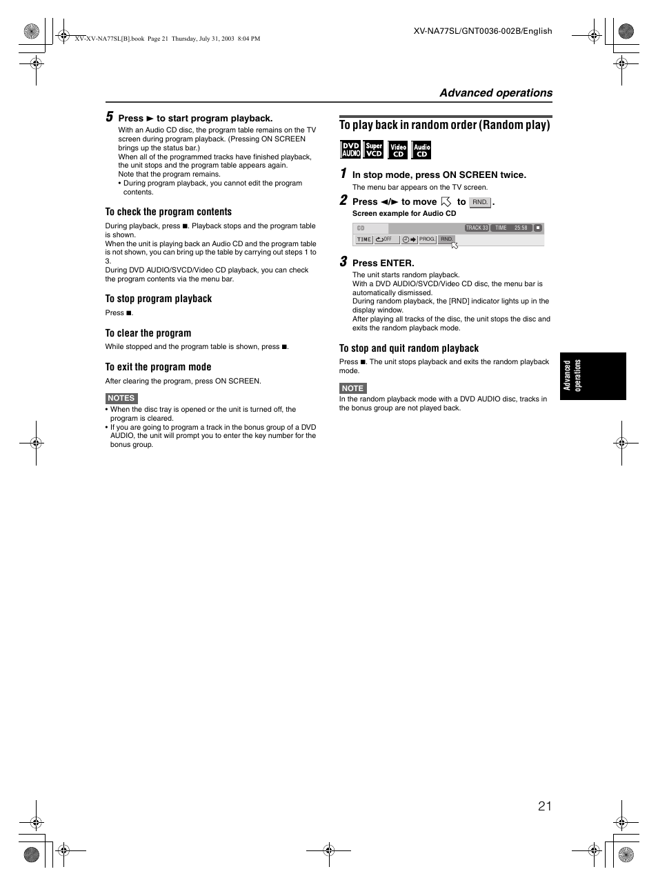 Advanced operations | JVC XV-NA77SL User Manual | Page 23 / 54