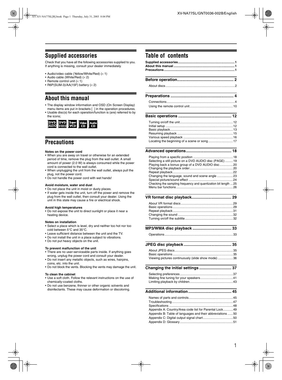 JVC XV-NA77SL User Manual | Page 3 / 54