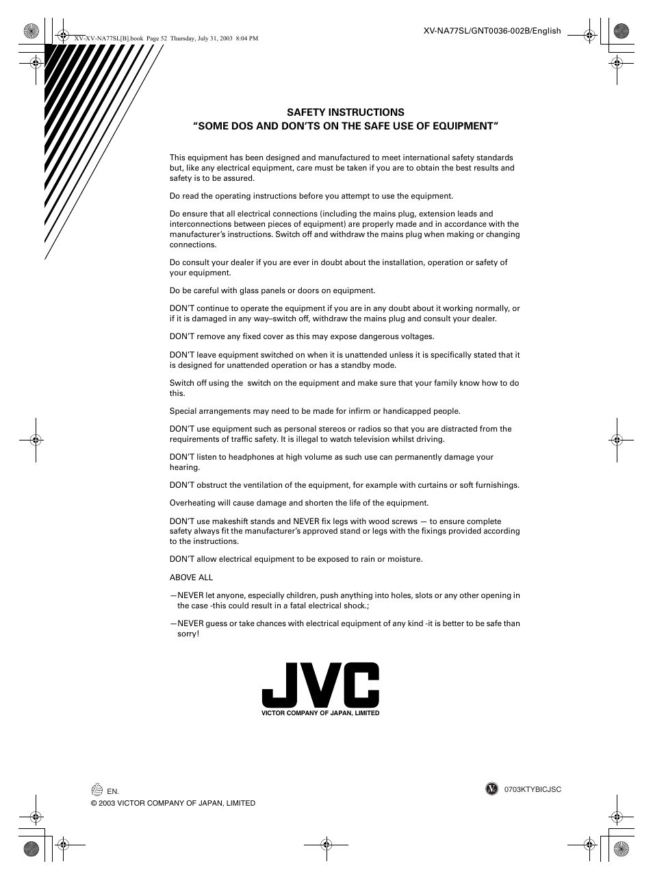 JVC XV-NA77SL User Manual | Page 54 / 54