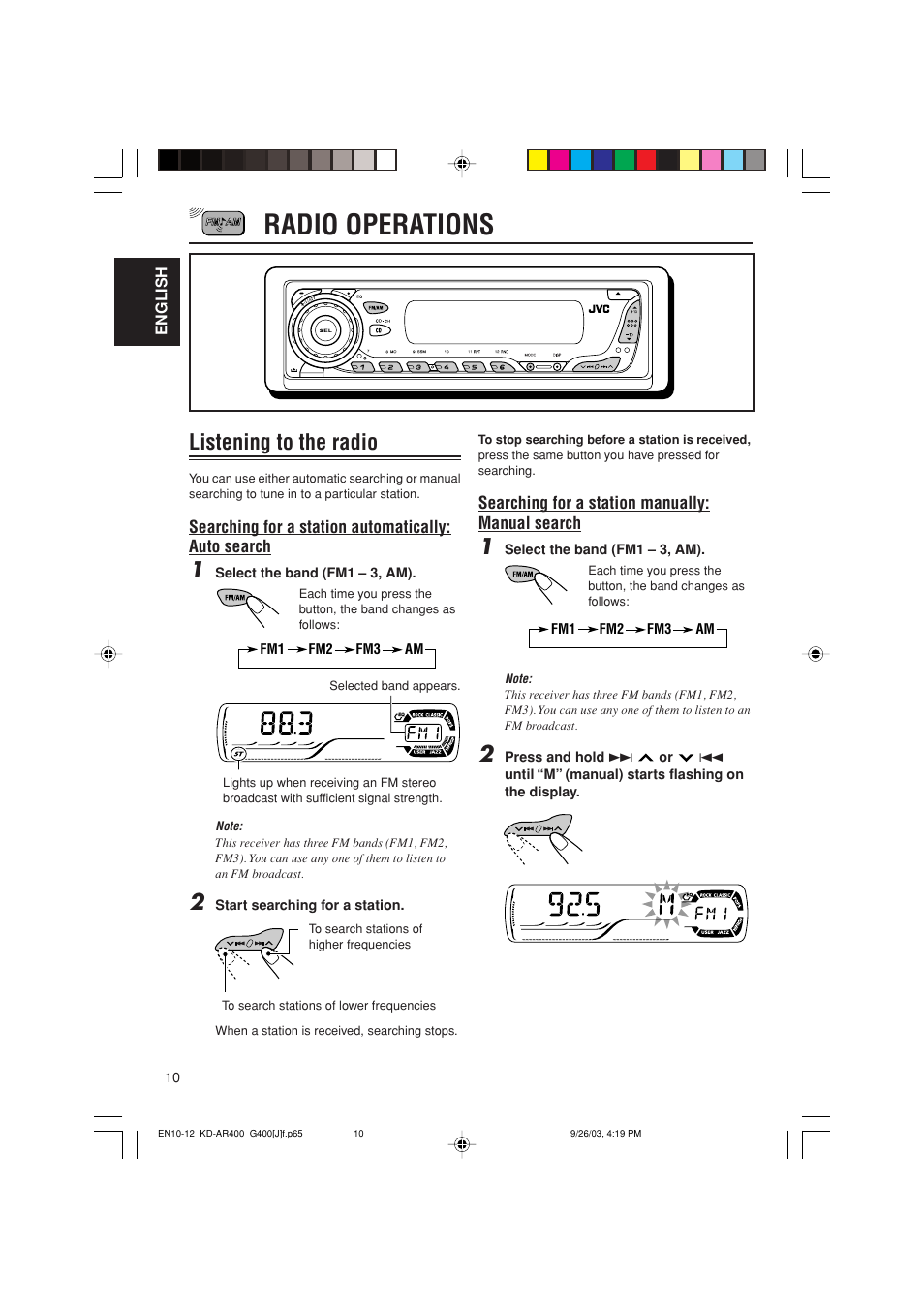 Radio operations, Listening to the radio | JVC KD-G400 User Manual | Page 10 / 42