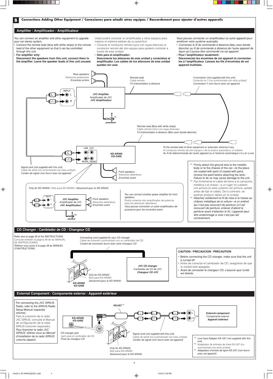 Amplifier / amplificador / amplificateur, Cd changer / cambiador de cd / changeur cd | JVC KD-G400 User Manual | Page 42 / 42