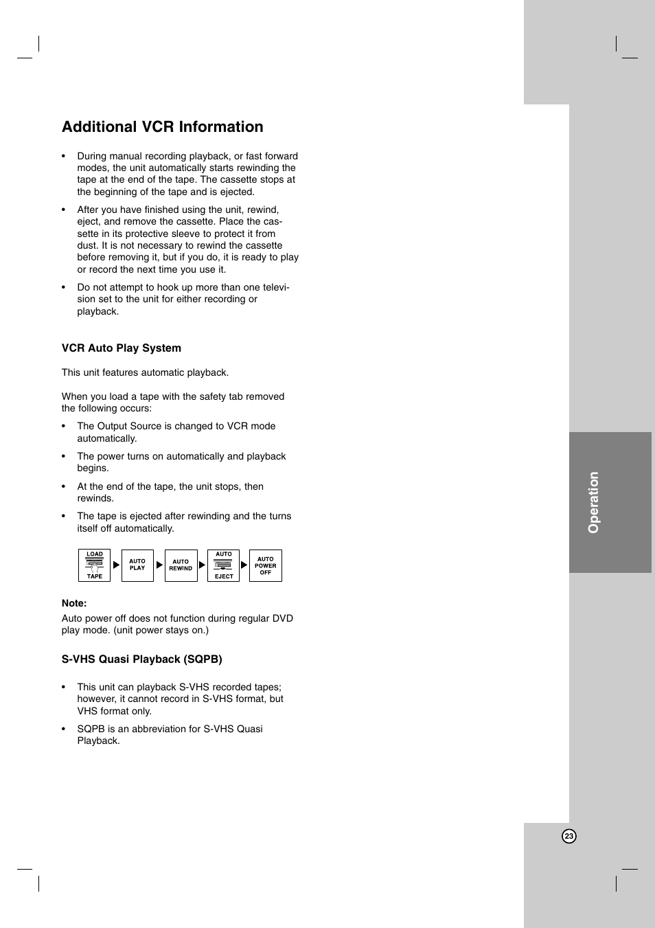 Additional vcr information, Operation | JVC HR-XVC14BU User Manual | Page 23 / 36