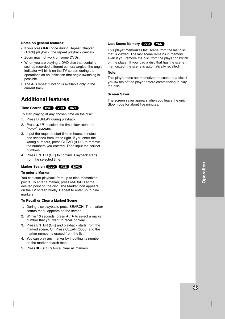 Additional features, Operation | JVC HR-XVC14BU User Manual | Page 25 / 36