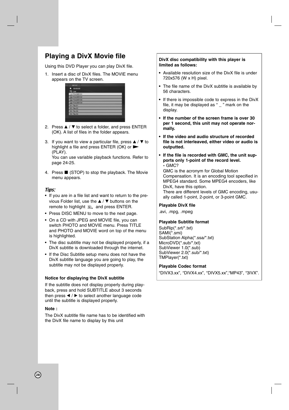 Playing a divx movie file | JVC HR-XVC14BU User Manual | Page 28 / 36