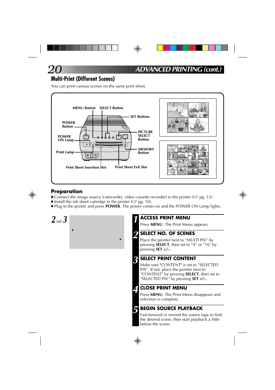 Advanced printing (cont.) | JVC GV-PT1 User Manual | Page 20 / 36