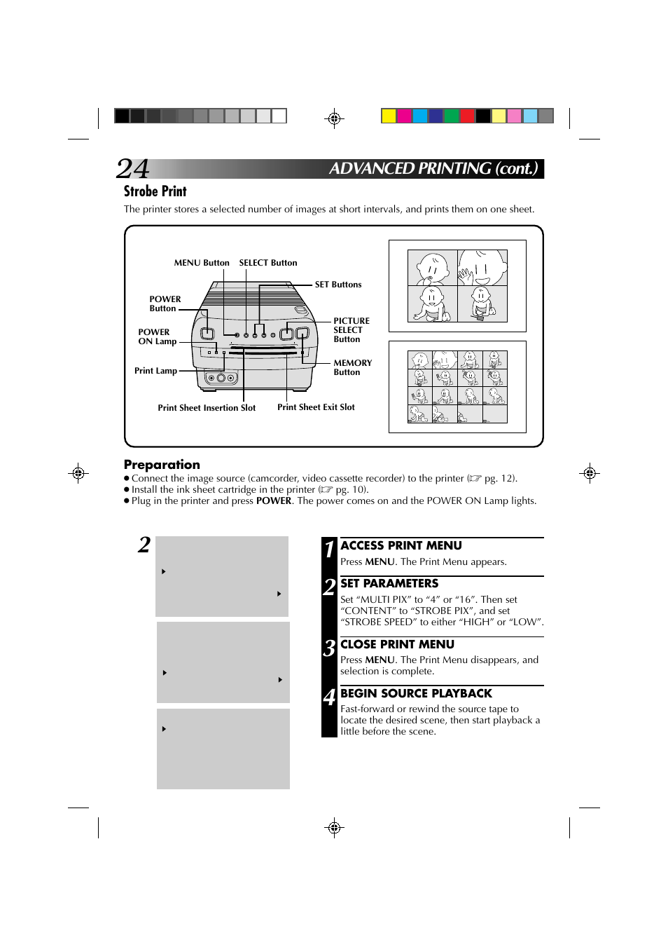 Advanced printing (cont.), Strobe print | JVC GV-PT1 User Manual | Page 24 / 36