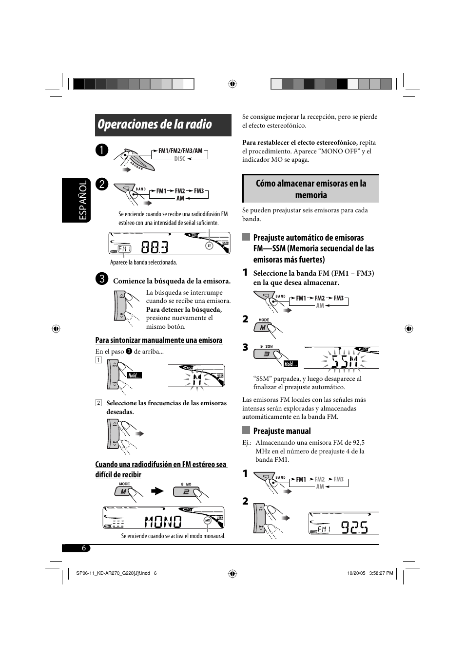 Operaciones de la radio ~ ÿ | JVC KD-AR270 User Manual | Page 22 / 50