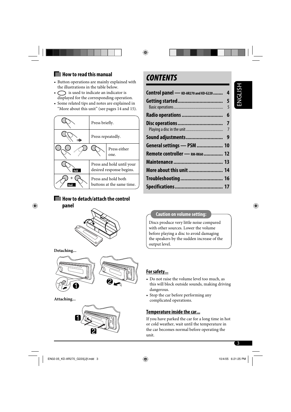 JVC KD-AR270 User Manual | Page 3 / 50