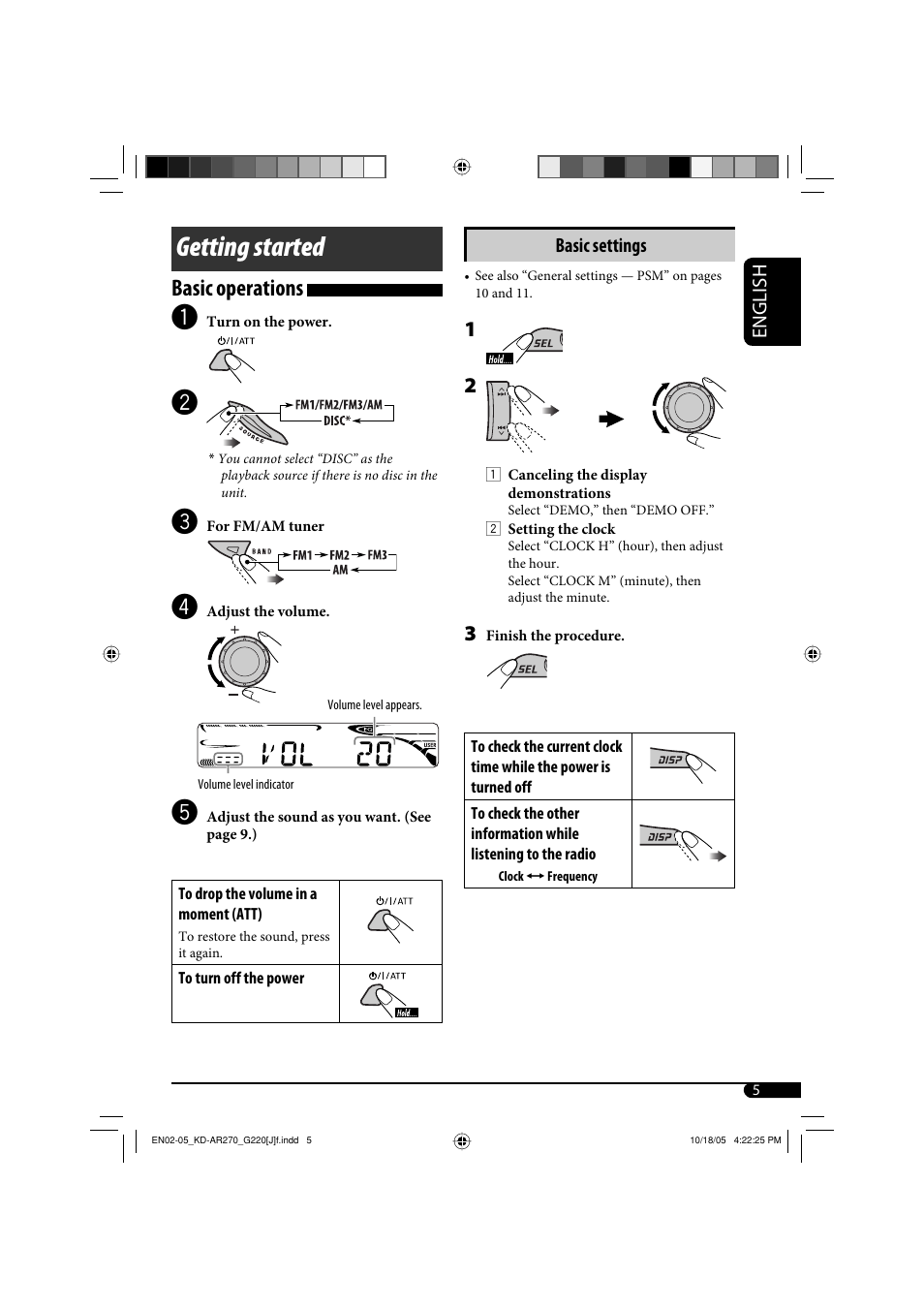 Getting started, Basic operations | JVC KD-AR270 User Manual | Page 5 / 50