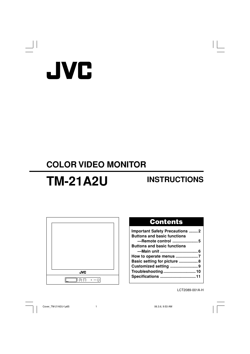 JVC Color Video Monitor TM21A2U User Manual | 12 pages