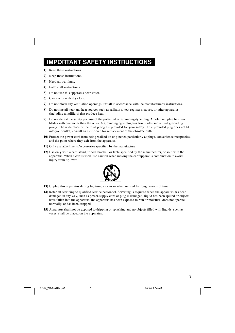 Important safety instructions | JVC Color Video Monitor TM21A2U User Manual | Page 3 / 12