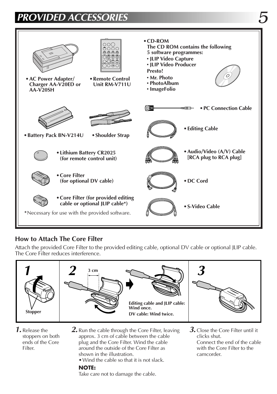 Provided accessories | JVC GR-DVL28 User Manual | Page 5 / 64