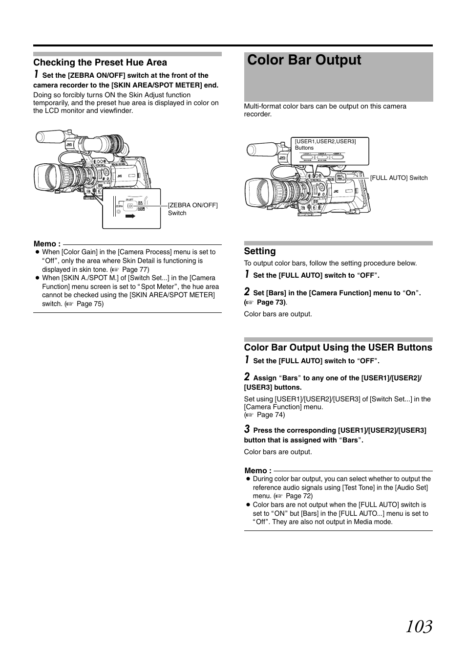 Color bar output | JVC GY-HM700U User Manual | Page 107 / 128