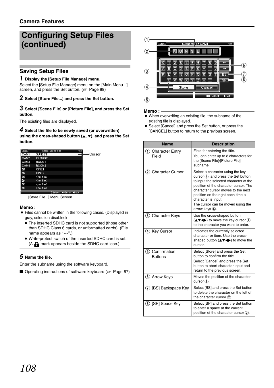 Saving setup files, Configuring setup files (continued), Camera features saving setup files | JVC GY-HM700U User Manual | Page 112 / 128