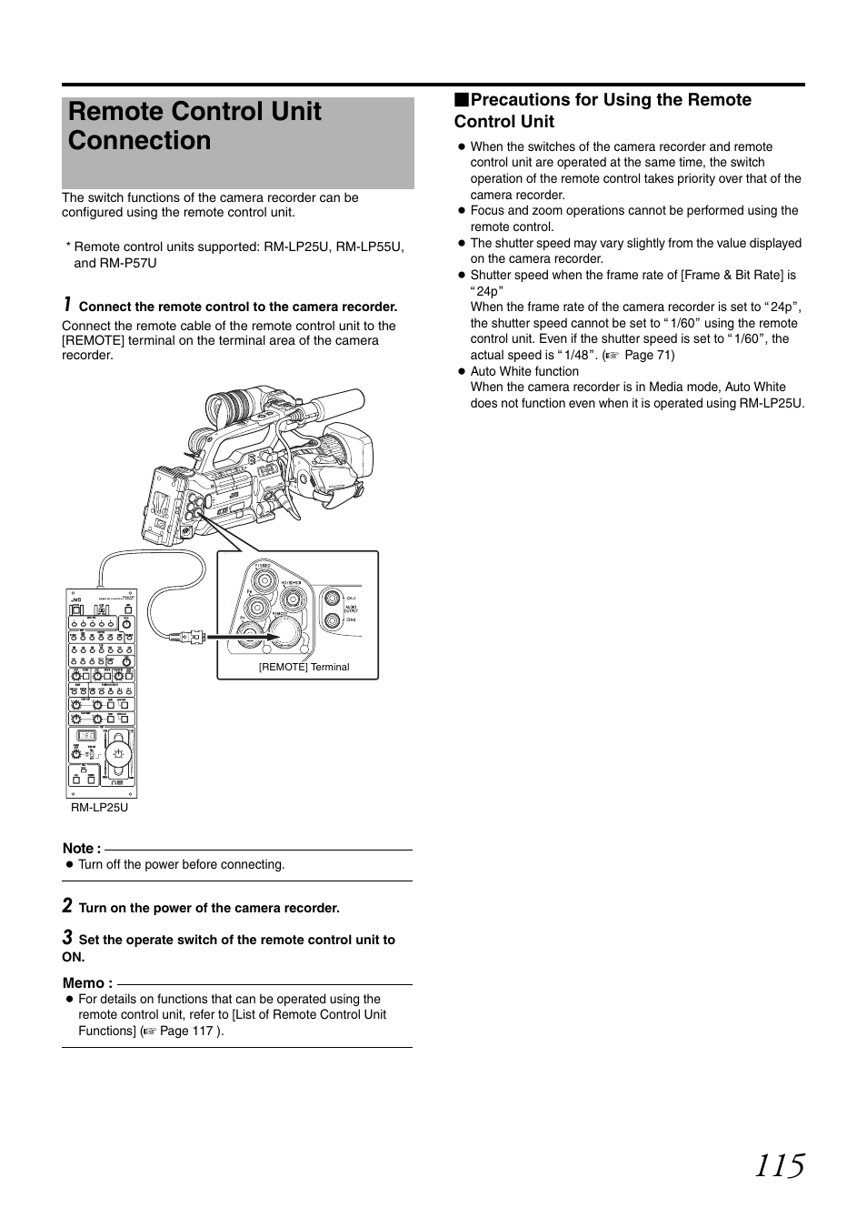 Remote control unit connection, Inal | JVC GY-HM700U User Manual | Page 119 / 128