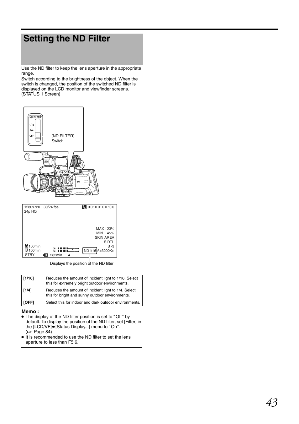 Setting the nd filter | JVC GY-HM700U User Manual | Page 47 / 128