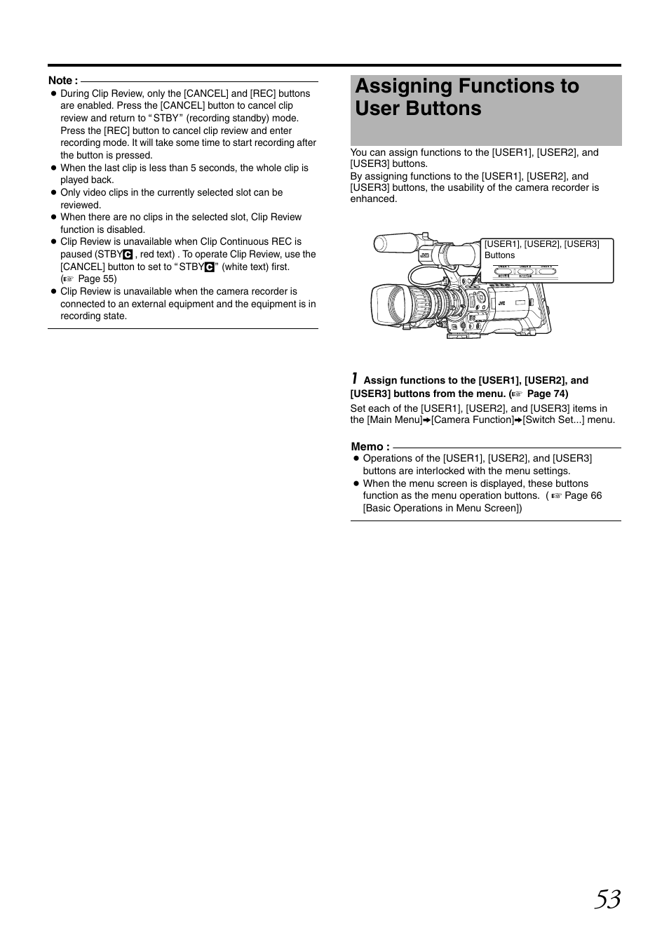 Assigning functions to user buttons | JVC GY-HM700U User Manual | Page 57 / 128